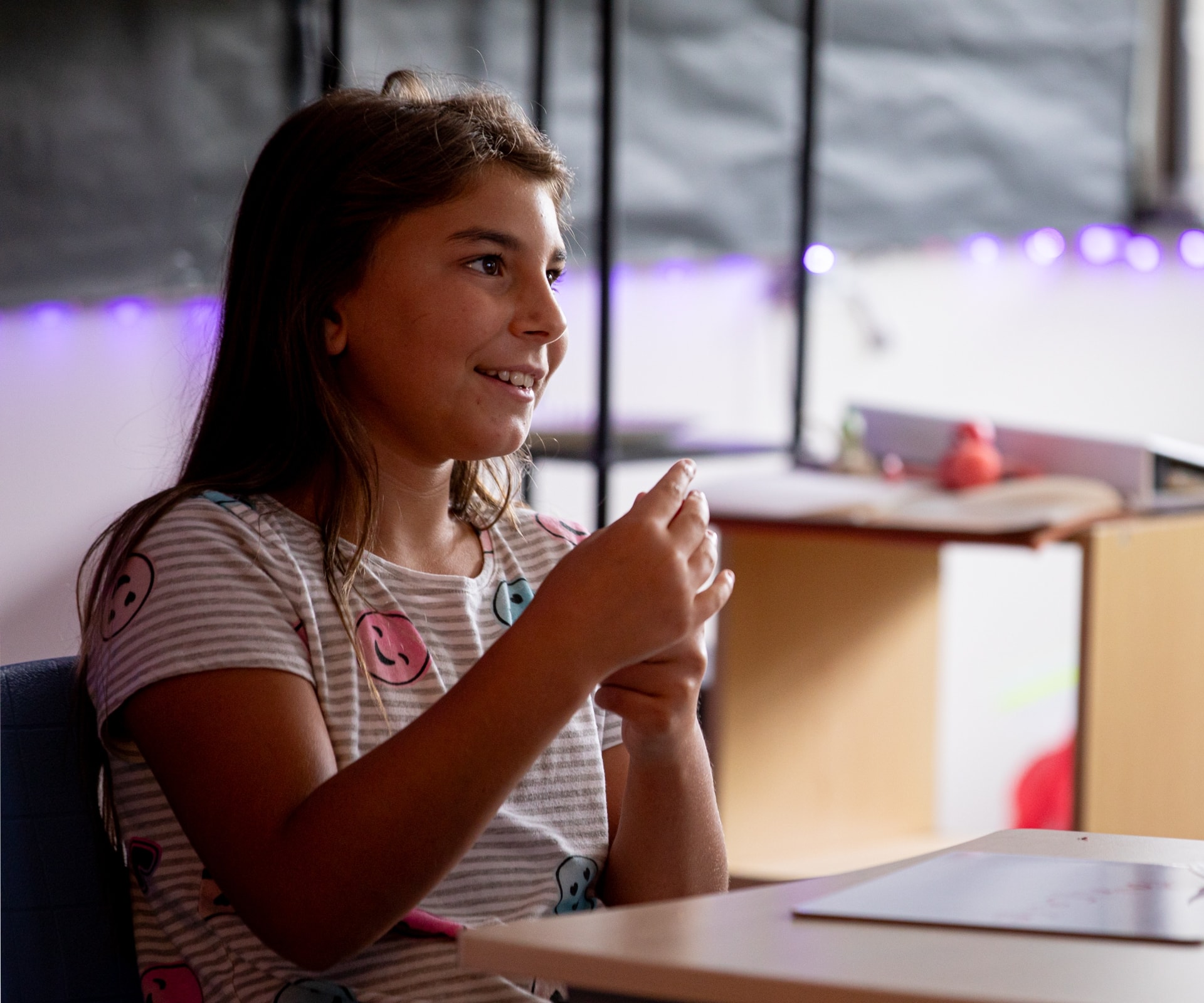 Student smiling during class